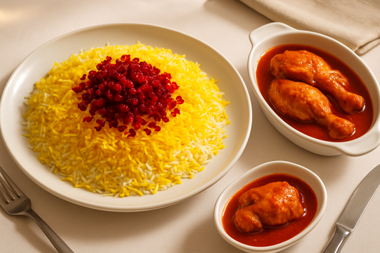 Zereshk Polo ba Morgh (Saffron Chicken with Barberry Rice)
