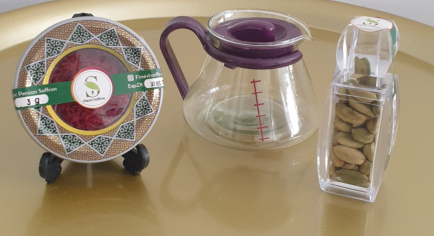 Premium Negin Saffron Bundle 3g Saffron + A Saffron Steamer + 15g Cardamom